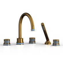 Phylrich 222-48-002X043 - French Brass (Living Finish) Jolie 5-Hole Deck Tub Filler With Gooseneck Spout, Round Cutaway Hand
