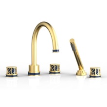Phylrich 222-48-24BX044 - Burnished Gold Jolie 5-Hole Deck Tub Filler With Gooseneck Spout, Round Cutaway Handles, And Navy