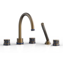 Phylrich 222-48-OEBX044 - Old English Brass Jolie 5-Hole Deck Tub Filler With Gooseneck Spout, Round Cutaway Handles, And Na