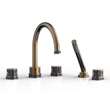 Phylrich 222-48-047X044 - Antique Brass Jolie 5-Hole Deck Tub Filler With Gooseneck Spout, Round Cutaway Handles, And Navy B