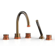 Phylrich 222-48-047X042 - Antique Brass Jolie 5-Hole Deck Tub Filler With Gooseneck Spout, Round Cutaway Handles, And Orange