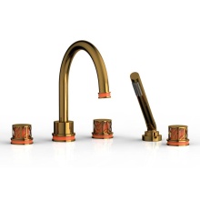 Phylrich 222-48-002X042 - French Brass (Living Finish) Jolie 5-Hole Deck Tub Filler With Gooseneck Spout, Round Cutaway Hand