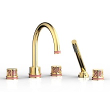 Phylrich 222-48/025X045 - Polished Gold Jolie 5-Hole Deck Tub Filler With Gooseneck Spout, Round Cutaway Handles, And Pink A
