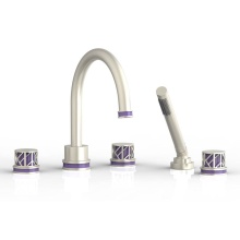 Phylrich 222-48/15BX046 - Burnished Nickel Jolie 5-Hole Deck Tub Filler With Gooseneck Spout, Round Cutaway Handles, And Pur