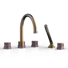 Phylrich 222-48-047X046 - Antique Brass Jolie 5-Hole Deck Tub Filler With Gooseneck Spout, Round Cutaway Handles, And Purple