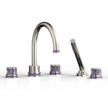 Phylrich 222-48/014X046 - Polished Nickel Jolie 5-Hole Deck Tub Filler With Gooseneck Spout, Round Cutaway Handles, And Purp
