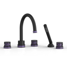 Phylrich 222-48/040X046 - Matte Black Jolie 5-Hole Deck Tub Filler With Gooseneck Spout, Round Cutaway Handles, And Purple A