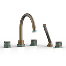 Phylrich 222-48-OEBX049 - Old English Brass Jolie 5-Hole Deck Tub Filler With Gooseneck Spout, Round Cutaway Handles, And Tu