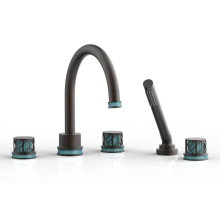 Phylrich 222-48/10BX049 - Oil Rubbed Bronze Jolie 5-Hole Deck Tub Filler With Gooseneck Spout, Round Cutaway Handles, And Tu