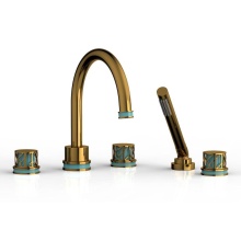 Phylrich 222-48-002X049 - French Brass (Living Finish) Jolie 5-Hole Deck Tub Filler With Gooseneck Spout, Round Cutaway Hand