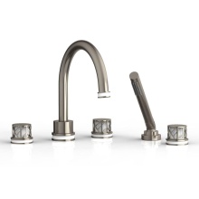 Phylrich 222-48-15AX051 - Pewter Jolie 5-Hole Deck Tub Filler With Gooseneck Spout, Round Cutaway Handles, And Gloss White A