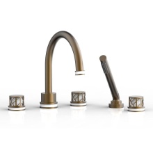 Phylrich 222-48-OEBX051 - Old English Brass Jolie 5-Hole Deck Tub Filler With Gooseneck Spout, Round Cutaway Handles, And Gl