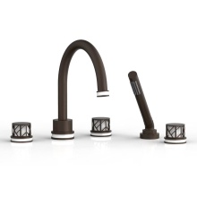 Phylrich 222-48-11BX051 - Antique Bronze Jolie 5-Hole Deck Tub Filler With Gooseneck Spout, Round Cutaway Handles, And Gloss