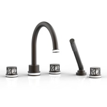 Phylrich 222-48-10BX051 - Oil Rubbed Bronze Jolie 5-Hole Deck Tub Filler With Gooseneck Spout, Round Cutaway Handles, And Gl