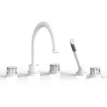 Phylrich 222-48-050X051 - Satin White Jolie 5-Hole Deck Tub Filler With Gooseneck Spout, Round Cutaway Handles, And Gloss Wh