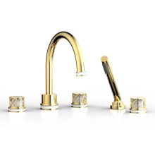 Phylrich 222-48-025X051 - Polished Gold Jolie 5-Hole Deck Tub Filler With Gooseneck Spout, Round Cutaway Handles, And Gloss
