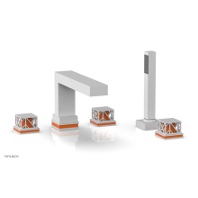 Phylrich 222-49-050X042 - Satin White Jolie 5-Hole Deck Tub Filler With Rectangular Spout, Square Cutaway Handles, And Orang