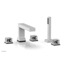 Phylrich 222-49-050X041 - Satin White Jolie 5-Hole Deck Tub Filler With Rectangular Spout, Square Cutaway Handles, And Black