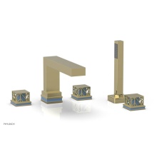Phylrich 222-49/003X043 - Polished Brass Jolie 5-Hole Deck Tub Filler With Rectangular Spout, Square Cutaway Handles, And Li
