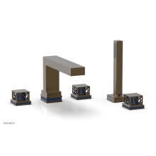 Phylrich 222-49-047X044 - Antique Brass Jolie 5-Hole Deck Tub Filler With Rectangular Spout, Square Cutaway Handles, And Nav