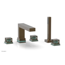 Phylrich 222-49-047X049 - Antique Brass Jolie 5-Hole Deck Tub Filler With Rectangular Spout, Square Cutaway Handles, And Tur