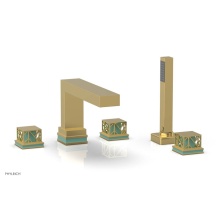 Phylrich 222-49/025X049 - Polished Gold Jolie 5-Hole Deck Tub Filler With Rectangular Spout, Square Cutaway Handles, And Tur
