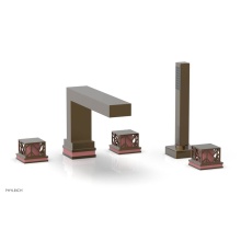 Phylrich 222-49-047X045 - Antique Brass Jolie 5-Hole Deck Tub Filler With Rectangular Spout, Square Cutaway Handles, And Pin