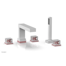 Phylrich 222-49-050X045 - Satin White Jolie 5-Hole Deck Tub Filler With Rectangular Spout, Square Cutaway Handles, And Pink