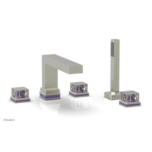Phylrich 222-49/015X046 - Satin Nickel Jolie 5-Hole Deck Tub Filler With Rectangular Spout, Square Cutaway Handles, And Purp