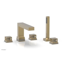 Phylrich 222-49/004X048 - Satin Brass Jolie 5-Hole Deck Tub Filler With Rectangular Spout, Square Cutaway Handles, And Grey