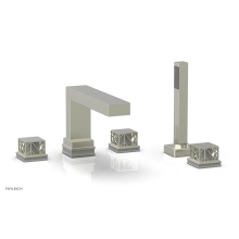 Phylrich 222-49/015X048 - Satin Nickel Jolie 5-Hole Deck Tub Filler With Rectangular Spout, Square Cutaway Handles, And Grey