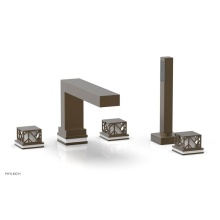 Phylrich 222-49-OEBX051 - Old English Brass Jolie 5-Hole Deck Tub Filler With Rectangular Spout, Square Cutaway Handles, And