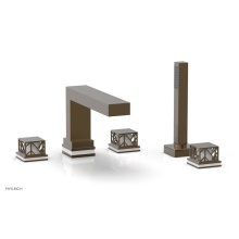 Phylrich 222-49-047X051 - Antique Brass Jolie 5-Hole Deck Tub Filler With Rectangular Spout, Square Cutaway Handles, And Glo