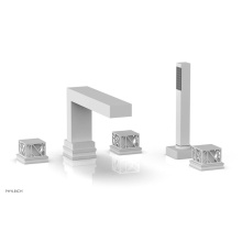 Phylrich 222-49-050X051 - Satin White Jolie 5-Hole Deck Tub Filler With Rectangular Spout, Square Cutaway Handles, And Gloss