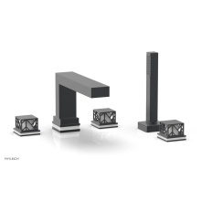 Phylrich 222-49-15GX051 - Gunmetal Gray Jolie 5-Hole Deck Tub Filler With Rectangular Spout, Square Cutaway Handles, And Glo