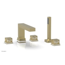 Phylrich 222-49-003X051 - Polished Brass Jolie 5-Hole Deck Tub Filler With Rectangular Spout, Square Cutaway Handles, And Gl