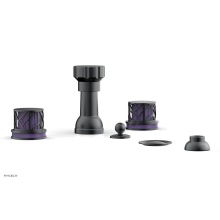 Phylrich 222-60-15GX046 - Gunmetal Gray Jolie Four Hole Bidet Set With Spout, Round Cutaway Handles, And Purple Accents