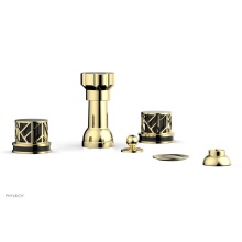 Phylrich 222-60/003X041 - Polished Brass Jolie Four Hole Bidet Set With Spout, Round Cutaway Handles, And Black Accents