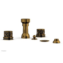 Phylrich 222-60-002X041 - French Brass (Living Finish) Jolie Four Hole Bidet Set With Spout, Round Cutaway Handles, And Blac
