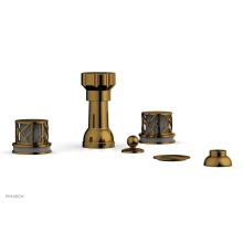 Phylrich 222-60-002X048 - French Brass (Living Finish) Jolie Four Hole Bidet Set With Spout, Round Cutaway Handles, And Grey