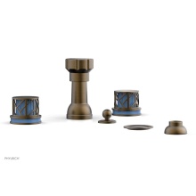 Phylrich 222-60-OEBX043 - Old English Brass Jolie Four Hole Bidet Set With Spout, Round Cutaway Handles, And Light Blue Acce