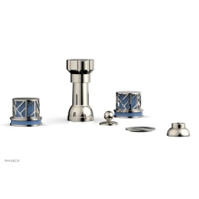 Phylrich 222-60/014X043 - Polished Nickel Jolie Four Hole Bidet Set With Spout, Round Cutaway Handles, And Light Blue Accent