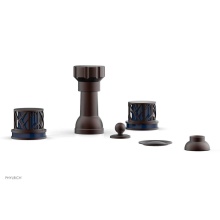 Phylrich 222-60-05WX044 - Weathered Copper Jolie Four Hole Bidet Set With Spout, Round Cutaway Handles, And Navy Blue Accent