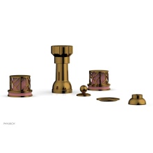Phylrich 222-60-002X045 - French Brass (Living Finish) Jolie Four Hole Bidet Set With Spout, Round Cutaway Handles, And Pink