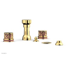 Phylrich 222-60/025X045 - Polished Gold Jolie Four Hole Bidet Set With Spout, Round Cutaway Handles, And Pink Accents