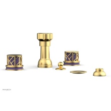 Phylrich 222-60-24BX046 - Burnished Gold Jolie Four Hole Bidet Set With Spout, Round Cutaway Handles, And Purple Accents