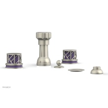 Phylrich 222-60/15BX046 - Burnished Nickel Jolie Four Hole Bidet Set With Spout, Round Cutaway Handles, And Purple Accents