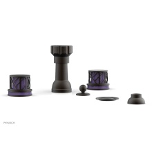 Phylrich 222-60/10BX046 - Oil Rubbed Bronze Jolie Four Hole Bidet Set With Spout, Round Cutaway Handles, And Purple Accents