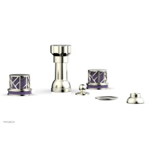 Phylrich 222-60/015X046 - Satin Nickel Jolie Four Hole Bidet Set With Spout, Round Cutaway Handles, And Purple Accents