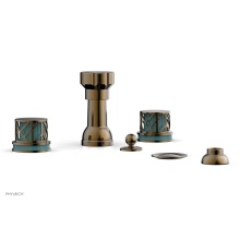 Phylrich 222-60-047X049 - Antique Brass Jolie Four Hole Bidet Set With Spout, Round Cutaway Handles, And Turquoise Accents